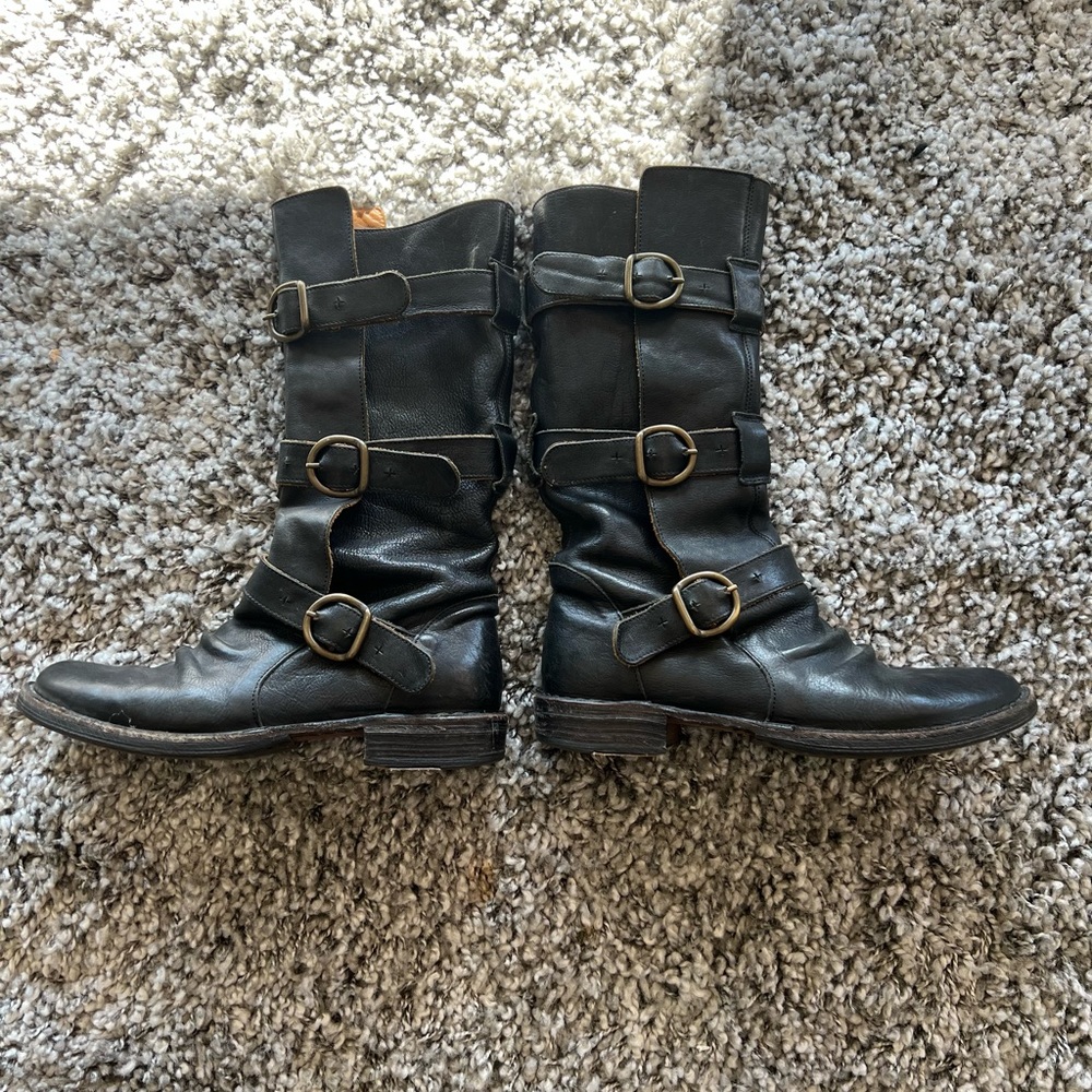 FIORENTINI+BAKER  Eternity Women’s 36.5 Black Leather 3-Strap Moto Biker Boots.